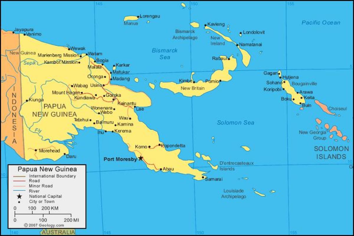 carte de la papouasie-nouvelle-guinée et dans les pays environnants